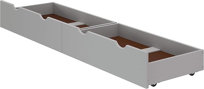 Alaterre Furniture Under Bed Storage Drawers - Set of 2 Solid Wood Rolling Under Bed Storage with Wheels - Fits Bed Frames 9.75” High - Underbed Containers for Shoes, Clothes, and Toys (Dove Gray)