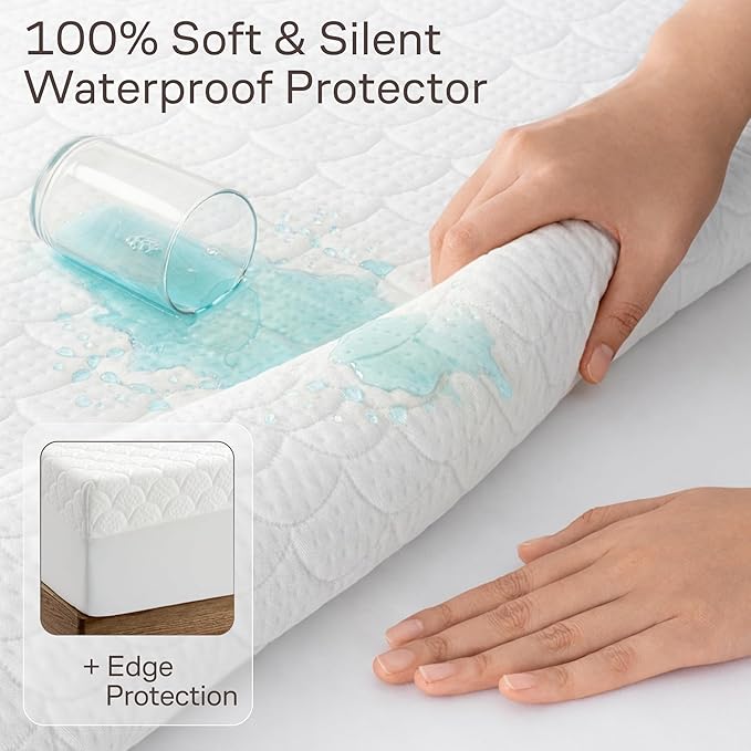 Side-Shield Waterproof Mattress Protector King - 6-21" Deep Pocket with Leak-Proof Edge Protection - Noiseless & Cooling Soft-Touch Viscose Made from Bamboo - Machine Washable (White)
