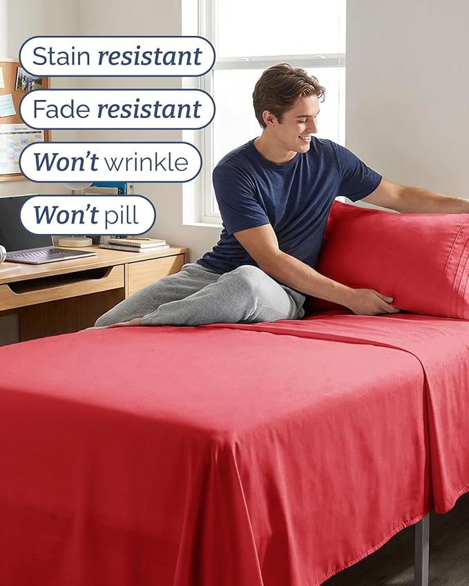 Twin XL 4 Piece Sheet Set - Comfy, Breathable & Cooling - Hotel Luxury Bedding for Women, Men, Kids, Teens and Children - 1 Flat & 1 Fitted Sheet & 2 Pillowcases w/ Deep Pockets - Wrinkle Free - Red