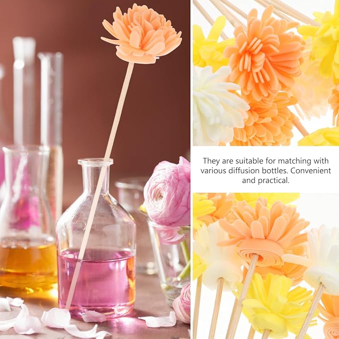 Baluue Flower Reed Diffuser Sticks 12pcs – Porous Rattan & Fiber Flower Heads for Fast Oil Wicking and Consistent Scent Throw – for Bathroom, Office, Bedroom, Aromatherapy Enthusiasts