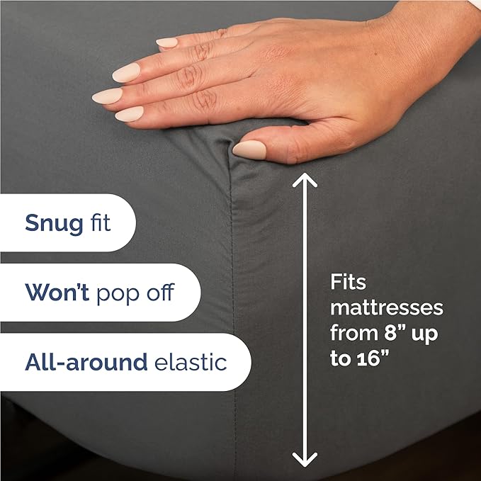 Full 6 Piece Sheet Set - Comfy, Breathable & Cooling - Hotel Luxury Bedding for Women, Men, Kids, Teens and Children - 1 Flat & 1 Fitted Sheet & 4 Pillowcases w/ Deep Pockets - Wrinkle Free - Charcoal