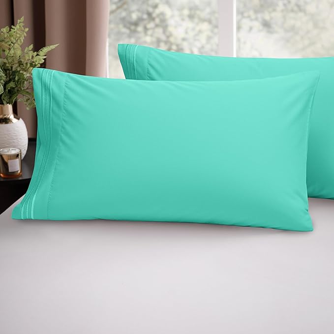 Elegant Comfort Luxury Ultra-Soft 2-Piece Pillowcase Set - 1500 Premium Hotel Quality Microfiber Double Brushed - Wrinkle Resistant, Standard/Queen, Paradise Teal