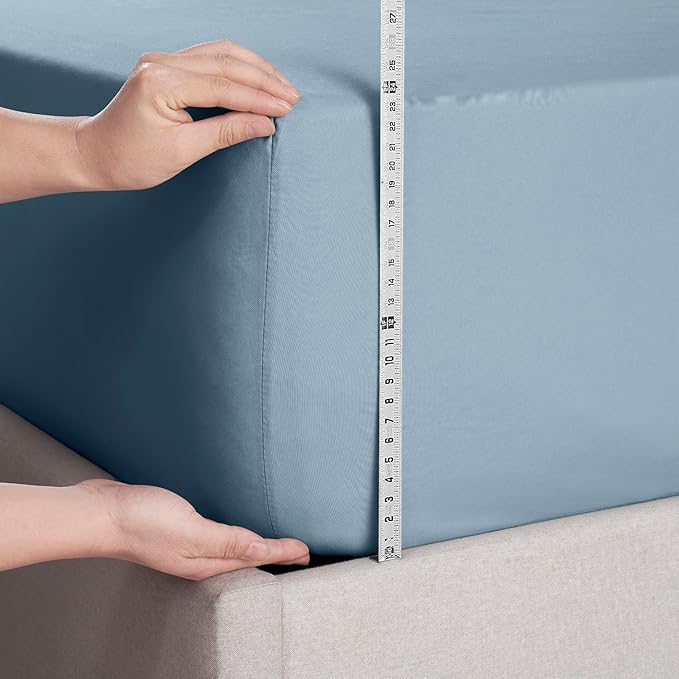 Nestl 4 Pack Stone Blue Fitted Sheet Extra Deep Pocket, Hotel Luxury TwinFitted Sheet Only Easily Fits 18 to 24 Inch Mattress, Super Soft, Wrinkle-Free and Breathable with Corner Straps