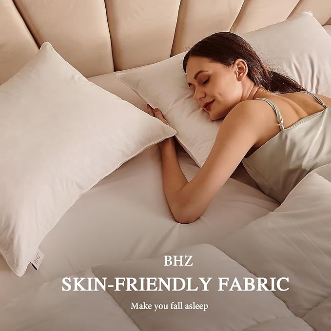 BHZ Down Feather Standard/Queen Pillows Set of 2 Pack, Luxury Hotel Collection Goose Bed Pillows for Sleeping Firm Soft Support for Side, Back, Stomach Sleepers for College Dorm Essentials, White