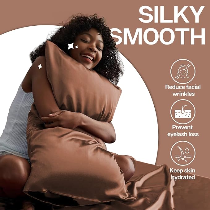 MR&HM Satin Pillowcase for Hair and Skin, Silk Satin Pillowcase 2 Pack, King Size Pillow Cases Set of 2, Silky Pillow Cover with Envelope Closure (20x36, Mocha Mousse)