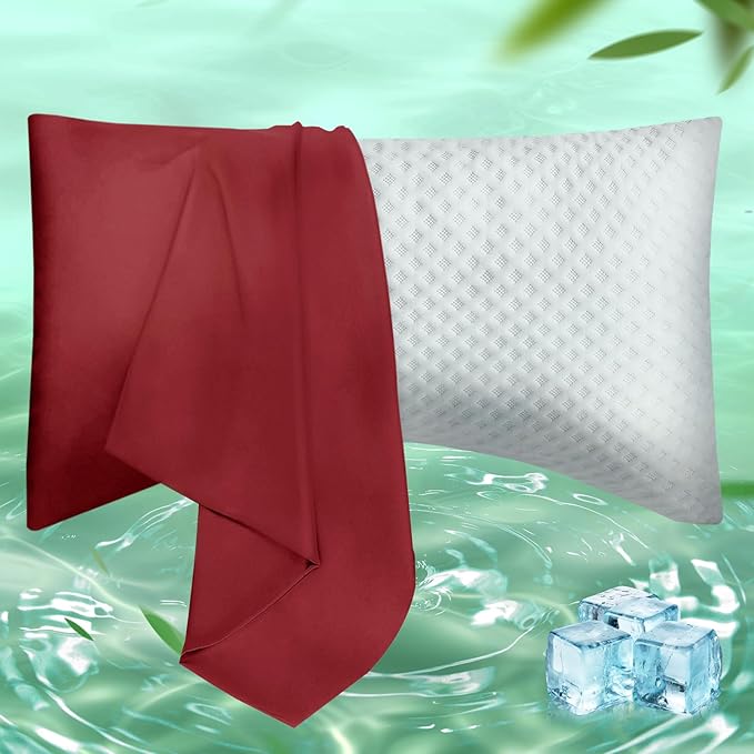 Curved Pillow Case King Size, Side Sleeper Pillow Cases Cover Cooling Rayon Derived from Bamboo with Zipper for hot Sleepers Hair and Skin, Breathable Silky Soft Pillowcase 1 Pack 20 * 36 Inches