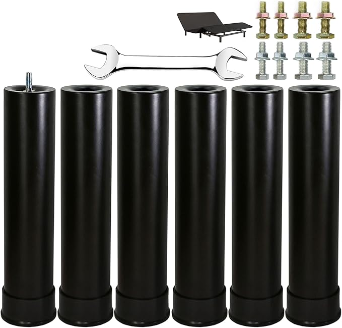 11 Inch Metal Adjustable Bed Base Frame Leg Replacement Heavy Duty Extra Height Leg Compatible with 93% of Frameworks Such as M8 M10 Thread (Set of 6)