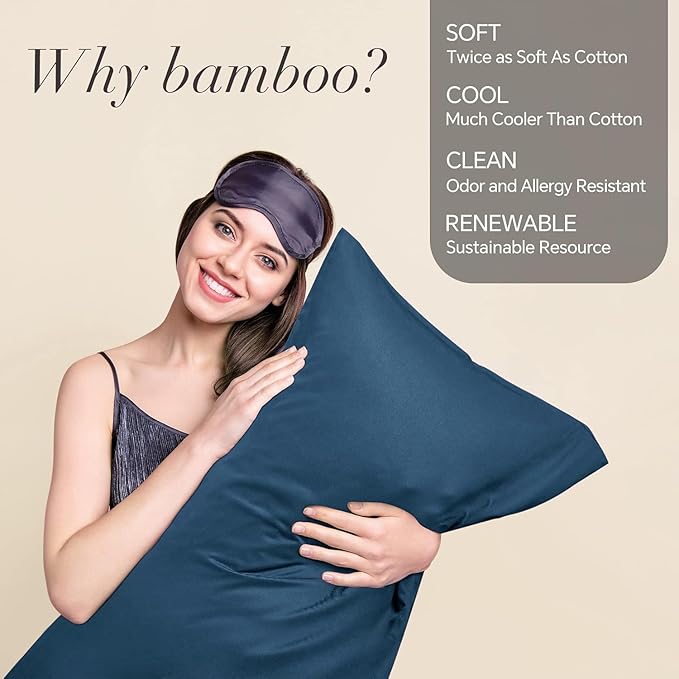 BEDELITE King Size Pillow Cases Set of 2, Rayon Derived from Bamboo, Cooling Pillow Cases for Hot Sleepers & Night Sweats, Breathable and Silky Soft Envelope Pillowcases(Navy Blue, 20"x36")
