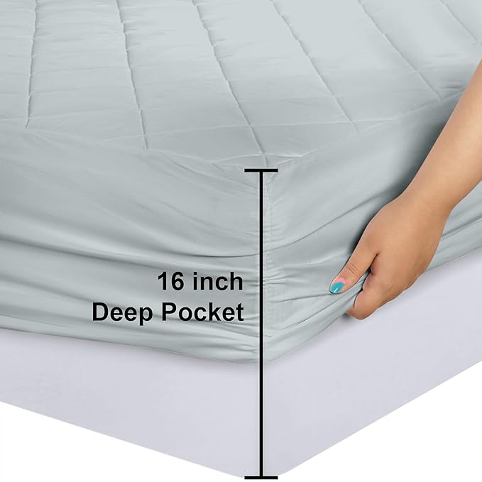 Utopia Bedding Quilted Fitted Mattress Pad, Full Size, Elastic Fitted Mattress Topper Protector and Cover with Deep Pocket Stretches up to 16 Inches, Machine Washable (Light Grey)