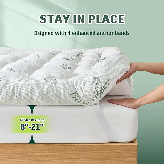 5 Inch Memory Foam Mattress Topper Queen Size, Breathable Viscose Made from Bamboo Pillow Top Mattress Pad Cover, Ultra Soft Bed Topper with 2000 GSM Foam Filling for Pain Relief, White,60x80x5 in