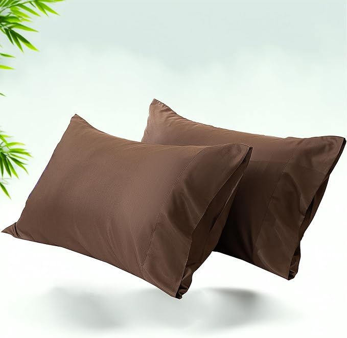 TELUS Pillow Cases Queen Size 2 Pack, Bamboo Rayon Pillowcase with Envelope Closure, Cooling Breathable Pillow Cover for Hot Sleeper & Night Sweats, 20x30 inch, Chocolate Brown