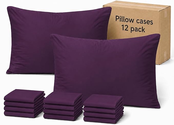 ZPECC Pillow Cases King Size Set of 12, 20x36 Envelope Closure Pillowcases, Soft Plain Brushed Microfiber Covers Hypoallergenic Breathable, Dark Purple