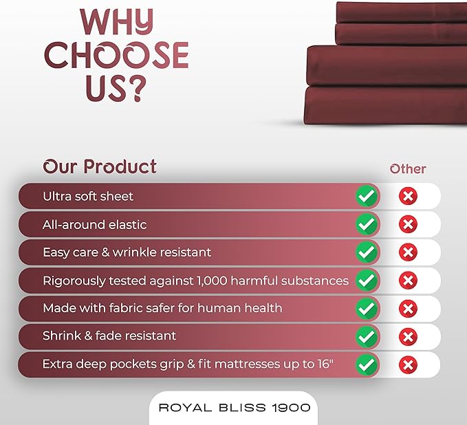 Twin XL Sheets Set - 3 Piece Bedding - Wrinkle Free, Fade Resistant, Double Brushed Microfiber - Deep Pockets/Easy Fit - 1800 Series Ultrasoft, Cooling Sheets (Burgundy)
