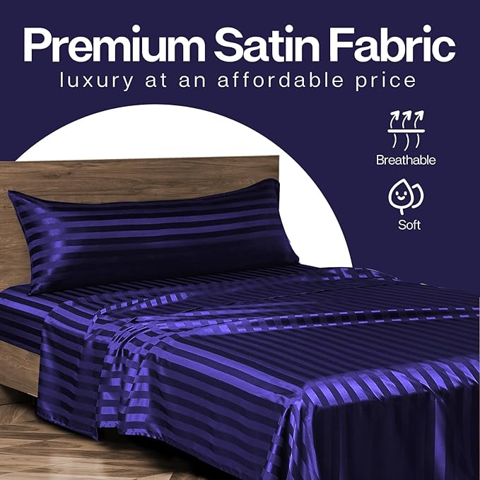 MR&HM Satin Body Pillow Cover, 20x54 inches Body Pillow Case for Adults, Silk Satin Cooling Body Pillow Pillowcase with Envelope Closure (20x54, Navy Blue Striped)