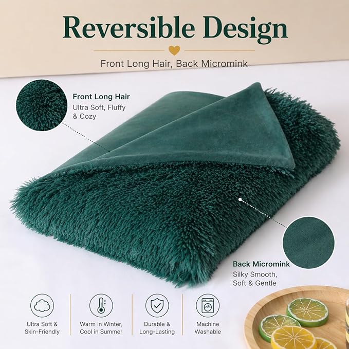 Reafort Luxury Faux Fur Body Pillow Cover 21" x 54", Long Hair PV Plush Body Pillow Case with Hidden Zipper Closure, Ultra Soft Fluffy Decorative Long Pillow Cover (Evergreen, Body)