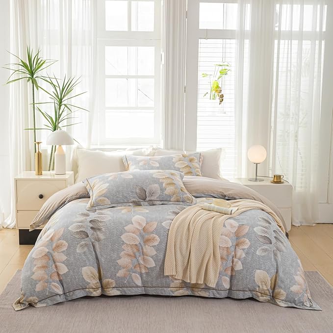 OAITE Duvet Cover Set King Size Floral Pattern 500 Thread Count Ultra Soft 100% Cotton Duvet Cover Sets 3-PC, Breathable Duvet Cover with Zipper Closure & Corner Ties