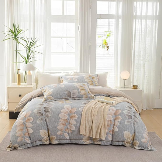 OAITE Duvet Cover Set Twin Size Floral Pattern 500 Thread Count Ultra Soft 100% Cotton Duvet Cover Sets 3-PC, Breathable Duvet Cover with Zipper Closure & Corner Ties