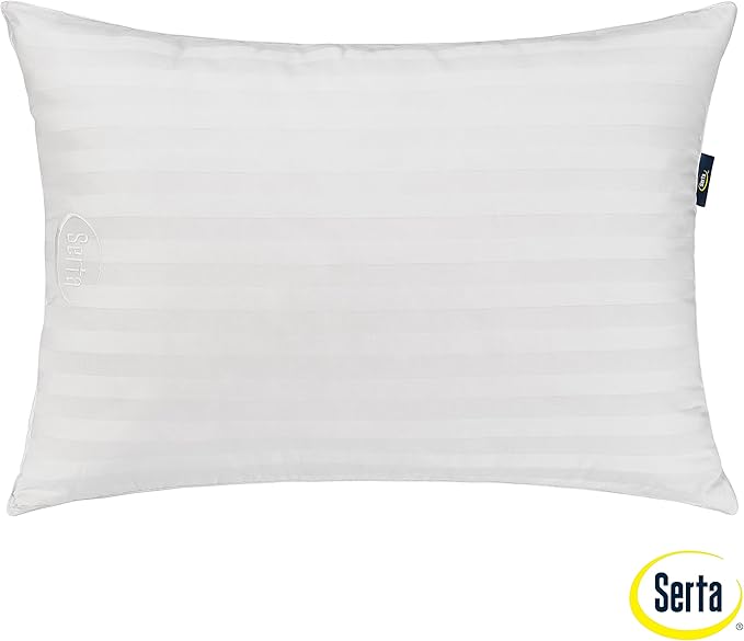Serta Won't Go Flat Standard/Queen Size Set of 2 Down Alternative Bed Pillows, Extra Life Foam Core with Medium Support, Perfect for Back, Stomach or Side Sleepers, White
