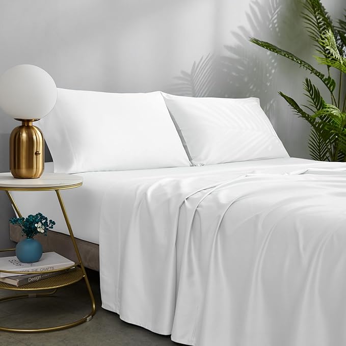 NATUREFIELD Top Split King Sheets Set (4pc), 100% Rayon from Bamboo, Cooling Sheets for Adjustable Bed, Flex Head King Fitted Sheet, Deep Pocket Hotel Luxury Bedding