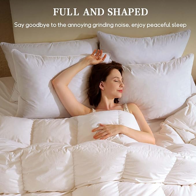 BHZ Down Feather Standard/Queen Pillows Set of 2 Pack, Luxury Hotel Collection Goose Bed Pillows for Sleeping Firm Soft Support for Side, Back, Stomach Sleepers for College Dorm Essentials, White