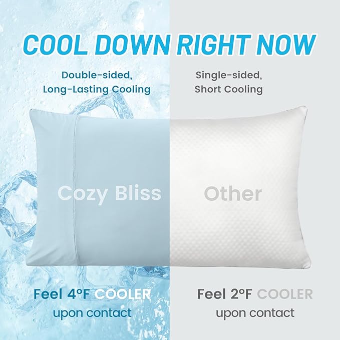 Cozy Bliss Cooling Pillow Cases for Hot Sleepers, Q-Max>0.45, Queen Size Set of 2, Soft & Silky Pillow Covers with Envelope Closure,Gift, Blue, 20x30 Inches