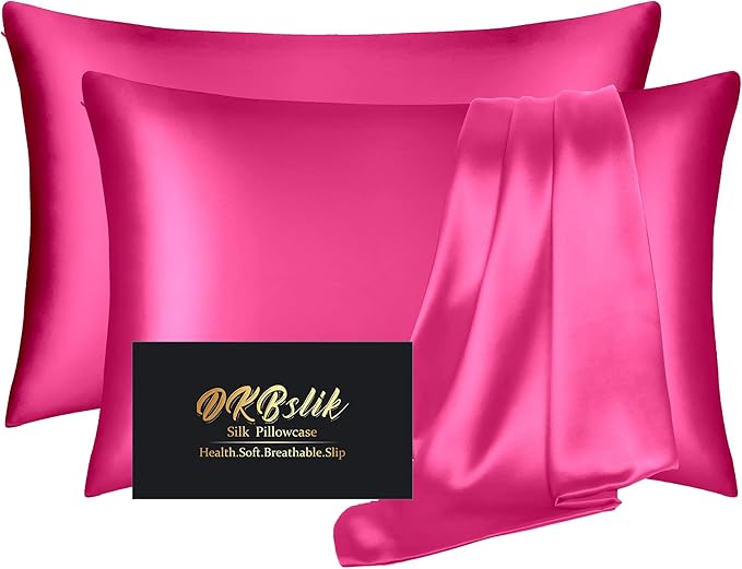 Silk Pillowcase 2 Pack, Natural Mulberry Silk Pillow Case, Anti Acne Silk Pillowcase for Hair and Skin, King Size Silk Satin Pillowcase Set of 2 with Hidden Zipper, Gifts for Women Men, Hot Pink
