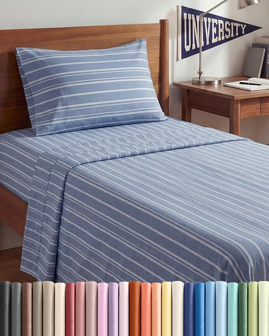 Twin XL Size 3 Piece Sheet Set - Comfy Breathable & Cooling Sheets - Hotel Luxury Bed Sheets for Women & Men - Deep Pockets, Easy-Fit, Soft & Wrinkle Free Sheets - Blue Stripes Oeko-Tex Bed Sheet Set