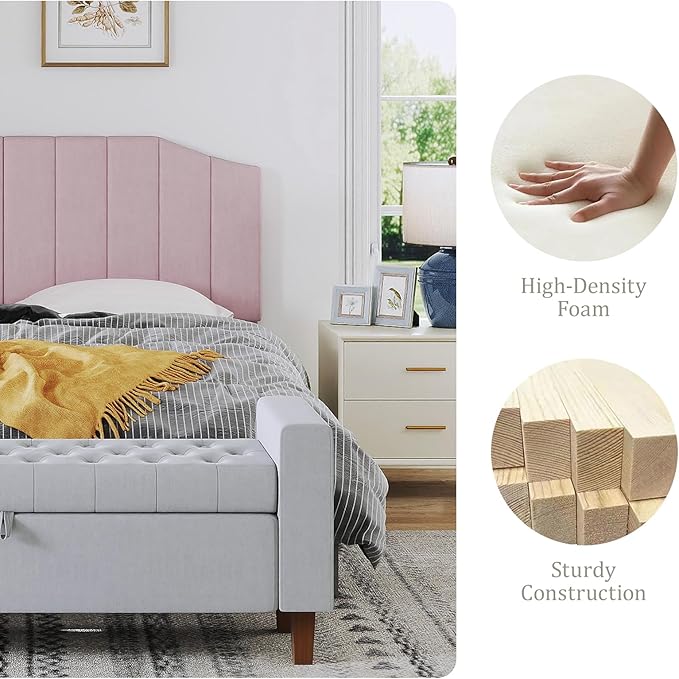 Furpopup King Size Headboard Only, Velvet Upholstered Headboard King/California King Size Wall Mount and Bed Frame Mount, Featuring High-Density Sponge Padding Easy Assembly Comfort Style-Pink