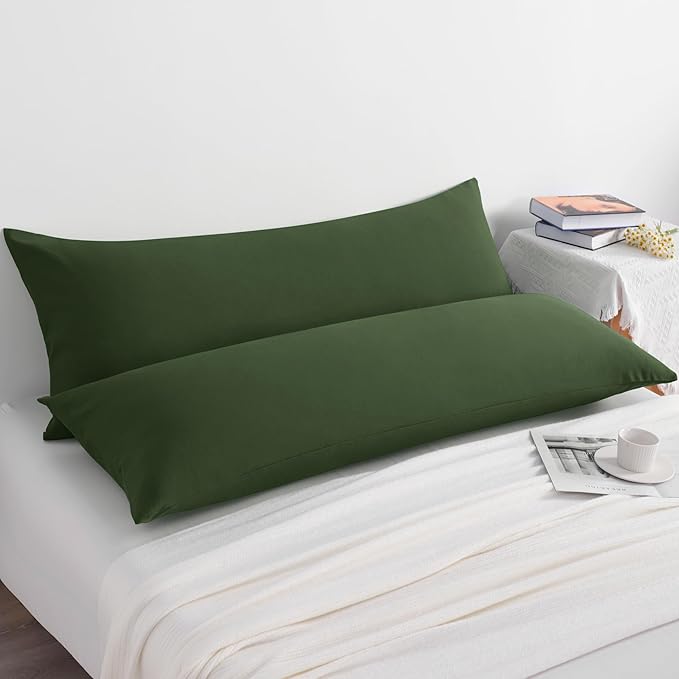 NTBAY Body Pillow Cases Set of 2, 2 Pack Brushed Microfiber 20x54 Pillow Cases, Soft, Wrinkle, Fade, Stain Resistant Olive Green Pillow Cases with Envelope Closure, 20x54 Inches, Olive Green