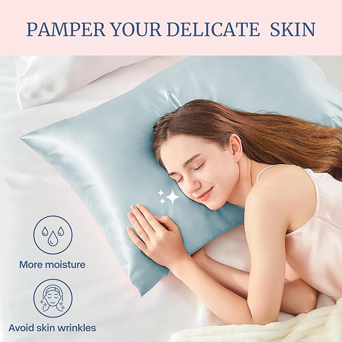 BEDELITE Satin Pillowcase for Hair and Skin, Super Soft and Cooling Similar to Silk Pillow Cases 2 Pack with Envelope Closure, Gift for Women Men(20"x26" Standard Size, Stone Blue)