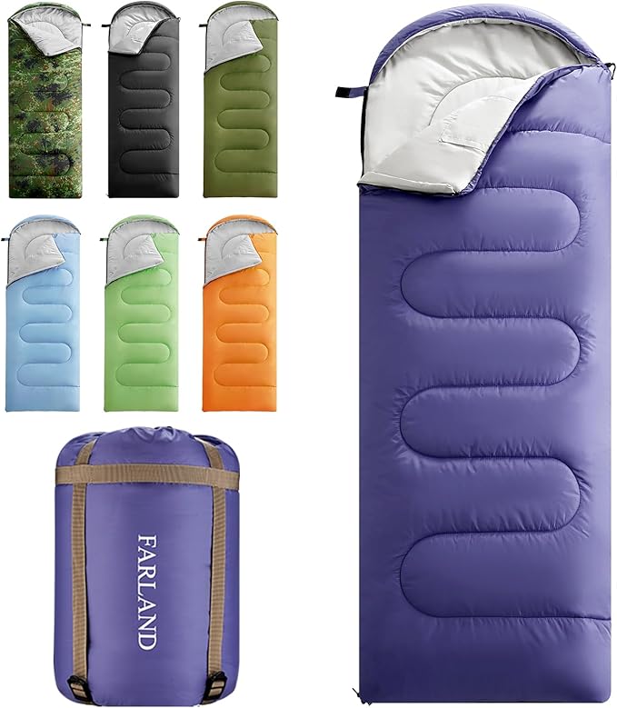 FARLAND Sleeping Bags for Adults, 3 Season Warm & Cool Weather, Lightweight Camping Sleeping Bag for Kids Family Camping Essentials with Compression Sack for Hiking