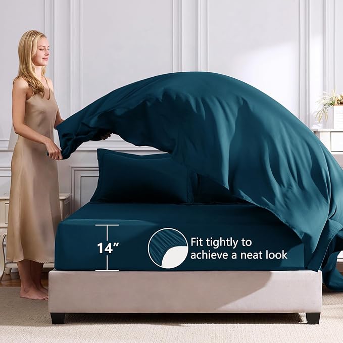 CozyLux Oversized Queen Comforter Set Lyons Blue - 7 Pieces Bed in a Bag Comforter Set with Sheets, Luxury Soft Bed Set, Bedding Set with Down Alternative Comforter, Sheets, Pillowcases & Shams