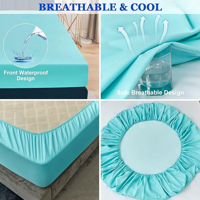 Sufdari Twin XL Mattress Protector,Waterproof Mattress Protector,Fitted Sheet Style Mattress Cover with 18" Deep Pocket,Washable and Comfortable-Aqua,Twin XL