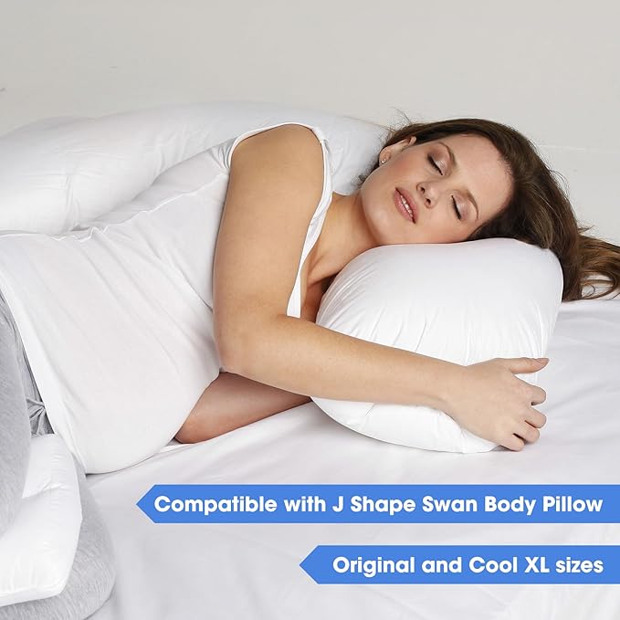 Pillowcase Compatible with J Shape Contourr Swan Body Pillow Original and Cool XL Sizes, Breathable and Soft Fabric, White, 1 Pack