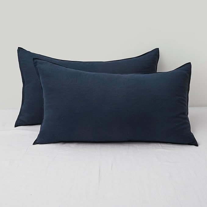 CHUFFED Linen Pillowcases 2 Pack 100% Linen Standard Pillow Cases, Breathable and Cooling Washed Pillowshams with Zipper Closure, 20x36 Inches, Navy Blue