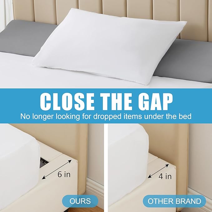 MEGCXIT King Bed Wedge Pillow for Headboard, 76"x10"x6", Bed Gap Filler, Headboard Pillow, Anti-Slip Gap Pillow with Side Pockets, Removable Cover, Grey