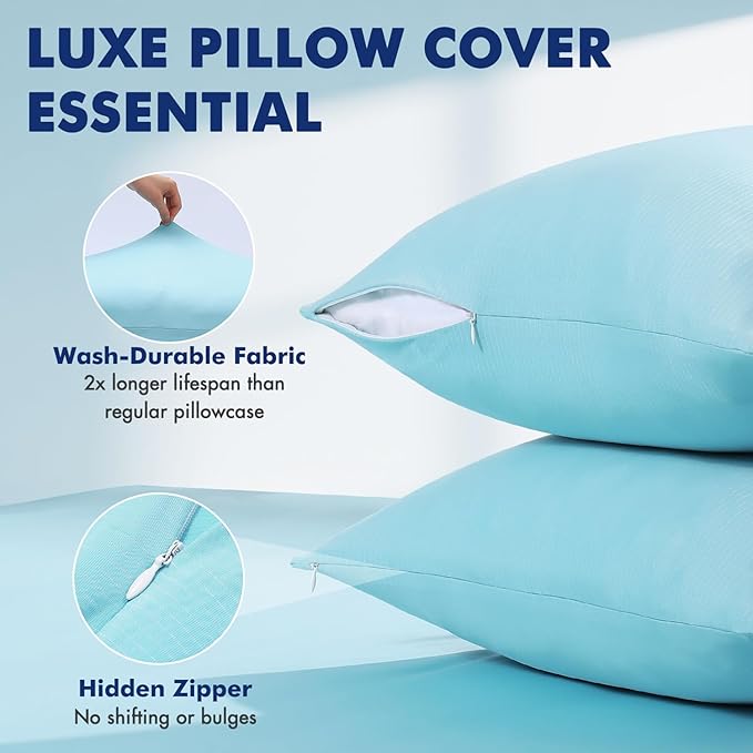 Elegear Cooling Pillow Cases for Hot Sleepers, Clean Fabric Silver Infused Cooling Pillowcase Q-Max>0.5, Soft Silky Pillowcases for Hair & Skin, Summer Zipper Pillowcase Cover Set of 2-Standard, Blue