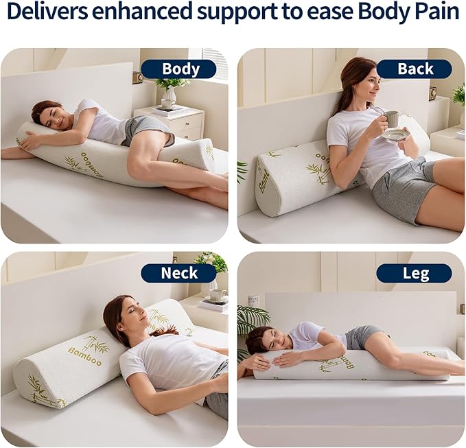 Body Pillow for Adults, Long Pillow for Back,Hip and Knee Support, Side Sleeper. Bolster Pillow Insert with High Resilience Foam, Soft Support for Pregnant Women, Washable Bamboo Cover