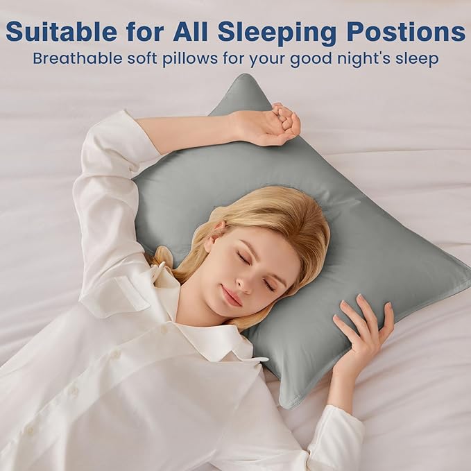 Goose Down Pillows Standard Size Set of 4, Hotel Quality Bed Pillow for Sleeping 4 Pack, 900 Fill Power Natural White Goose Feather Pillows with 700 TC 100% Organic Cotton Shell, 18"x26" Dark Grey