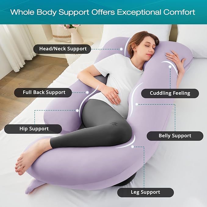Sasttie Pregnancy Pillows for Sleeping, U Shaped Cooling Full Body Pillow with Removable Cover, Pregnant Women Must Haves, Maternity Essential, Lavender