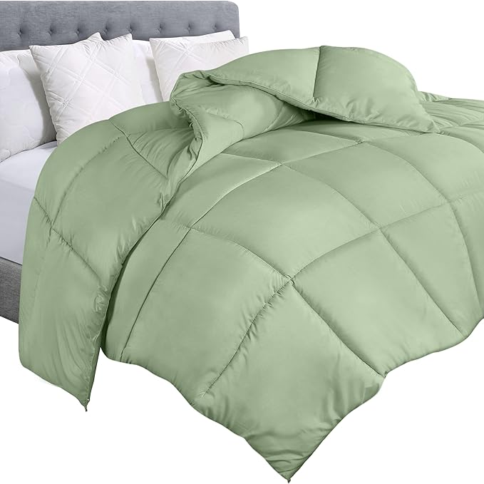 Utopia Bedding King Comforter Duvet Insert, Quilted Sage Green Comforter with Corner Tabs, Box Stitched Down Alternative Comforters King Size 90 x 102 inches
