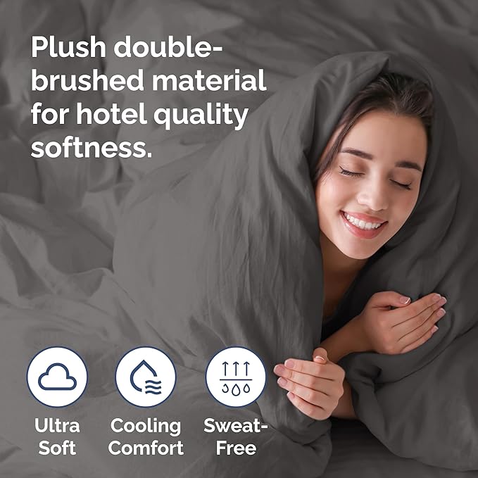 Duvet Cover Queen Size Set - Extra Soft Queen Duvet Cover 90" x 90" with 2 Pillow Shams - Hotel Luxury, Easy Care & Fade Free w/ Zipper Closures & Ties - All Season, Comfy and Breathable (Dark Grey)