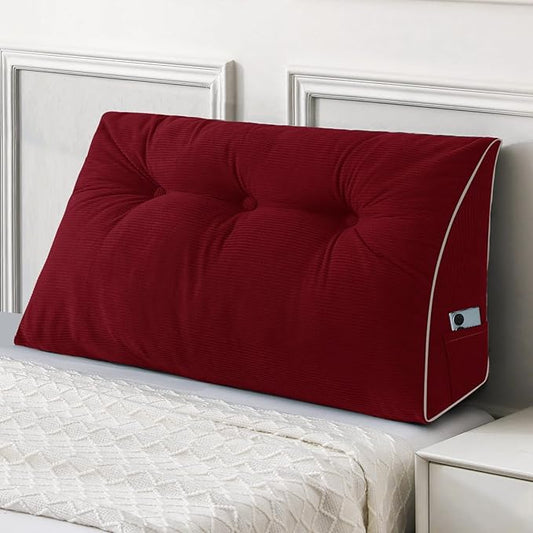 Sasttie Headboard Pillow Twin/Twin XL, Wedge Pillow Headboard for Dorm, Triangular Daybed Backrest Cushion for Sitting or Reading in Bed, with Removable Washable Cover, Wine