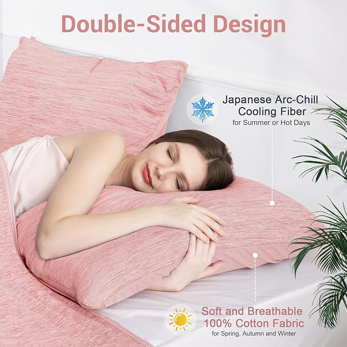 Elegear Cooling Pillow Cases for Hot Sleepers, Japanese Q-Max 0.5 Cooling Pillowcases, Both Sides(Cooling/Cotton), Breathable Soft Pillowcase for Hair and Skin, Set of 2-Pink (Standard (20" x 26"))
