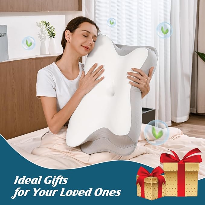 Cervical Neck Pillow for Pain Relief, Ergonomic Side Sleeper Pillow for Sleeping, Contour Orthopedic Memory Foam Pillows for Back & Stomach Sleepers with Pillowcase