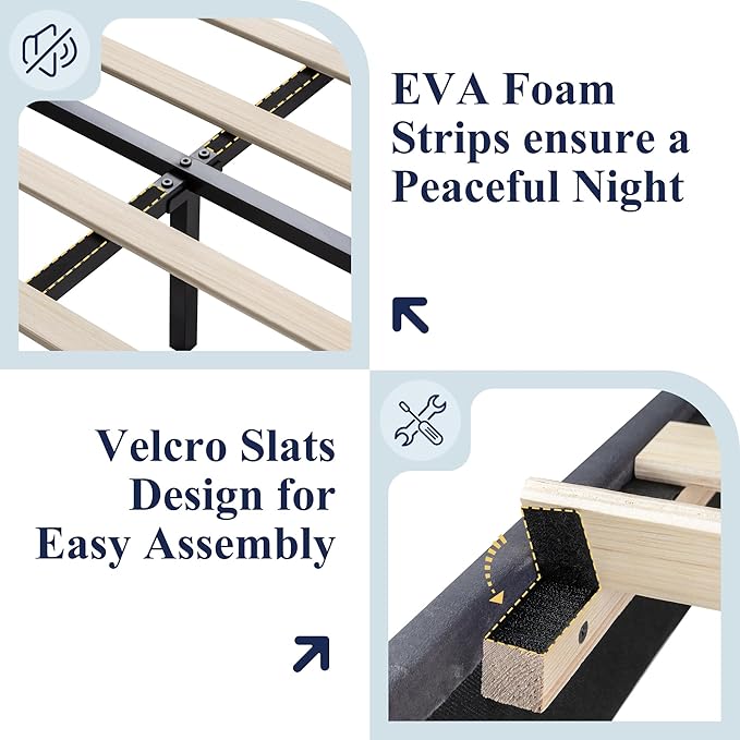 Allewie Full Size Platform Bed Frame with Charging Station & Storage Headboard, Upholstered Velvet Wingback Design & USB Port, Strong Wooden Slats Support, No Box Spring Needed, Easy Assembly, Grey