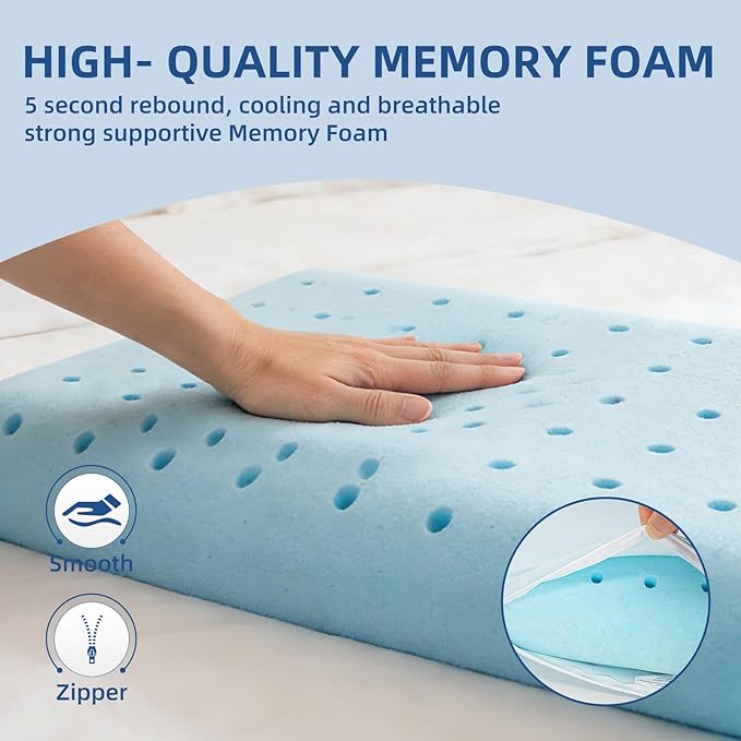 HIMOON Cooling Memory Foam Pillow, Bed Pillow for Sleeping, Queen Size, Breathable Memory Foam, Premium Support with Washable Cover for Back, Side and Stomach Sleepers (2 Packs)