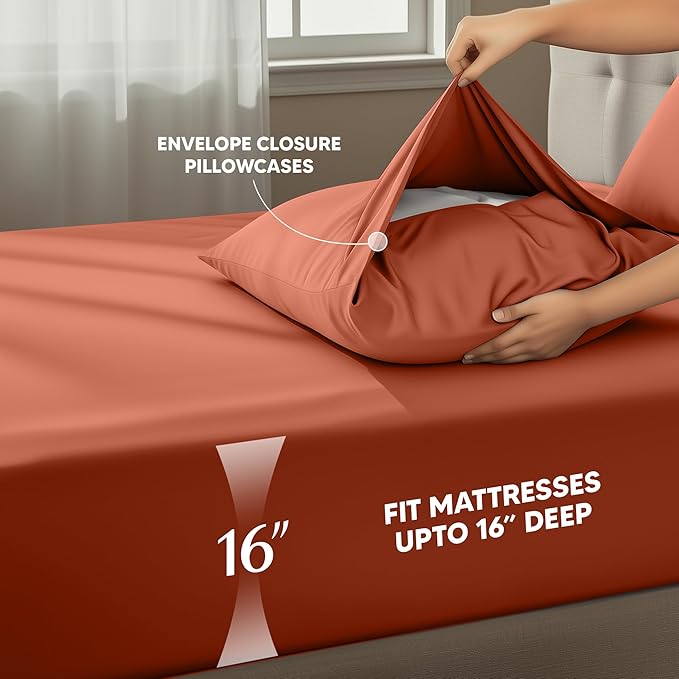 Utopia Bedding King Size Sheet Set – 4 Piece Bed Sheets, Soft and Breathable Microfiber, Includes 1 Fitted Sheet, 1 Flat Sheet and 2 Pillowcases – Oeko Tex (Orange)