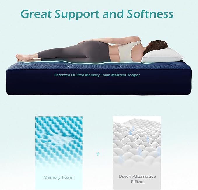 Hansleep California King Mattress Topper Memory Foam, California King Foam Mattress Topper Viscose Derived from Bamboo, Cal King Size Bed Mattress Pad Cover for Back Pain Relief, 72" x 84", Navy