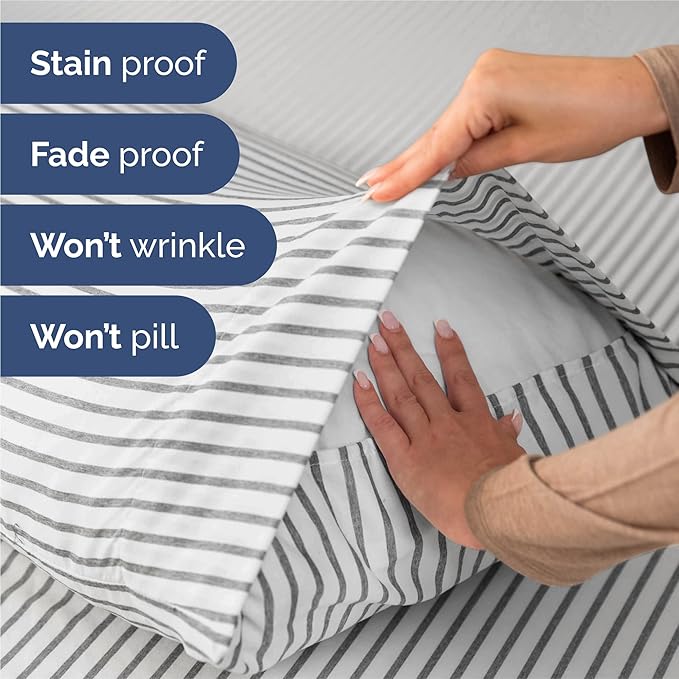 King 6 Piece Sheet Set - Comfy, Breathable & Cooling - Soft Hotel Luxury Bedding for Women, Men, Kids, Teens and Children - 1 Flat & 1 Fitted Sheet & 4 Pillowcases with Deep Pockets - Grey Stripes 2